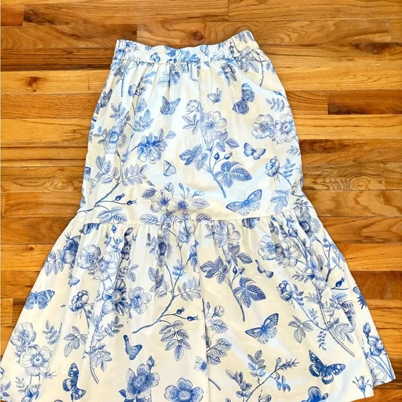 Milk &Honey womens blue toile floral high low skirt#ruffle#cottagecore#pullon - Picture 6 of 8